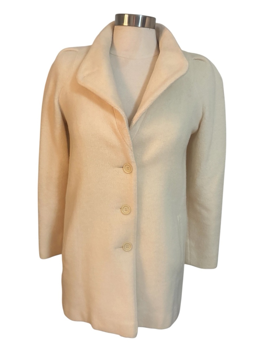 Vintage Cream Single-Breasted Wool Coat